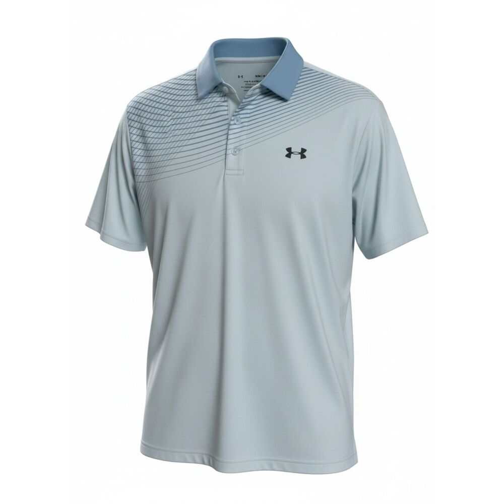 Under Armour The Playoff Polo Men's Medium Light Blue Grid Graphic Golf Shirt